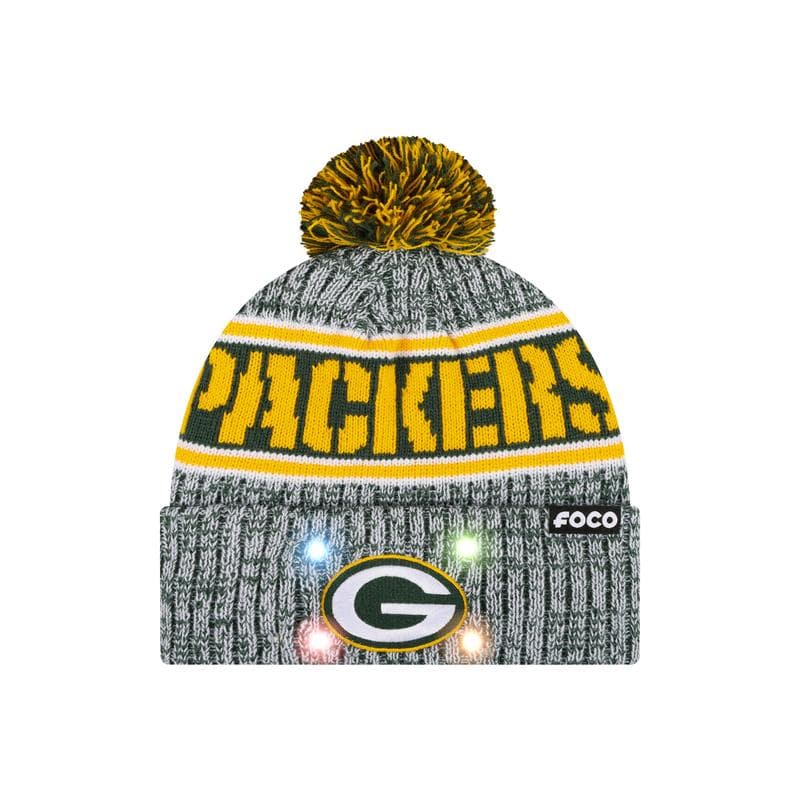 Packers light-up pom beanie in green, gold & gray